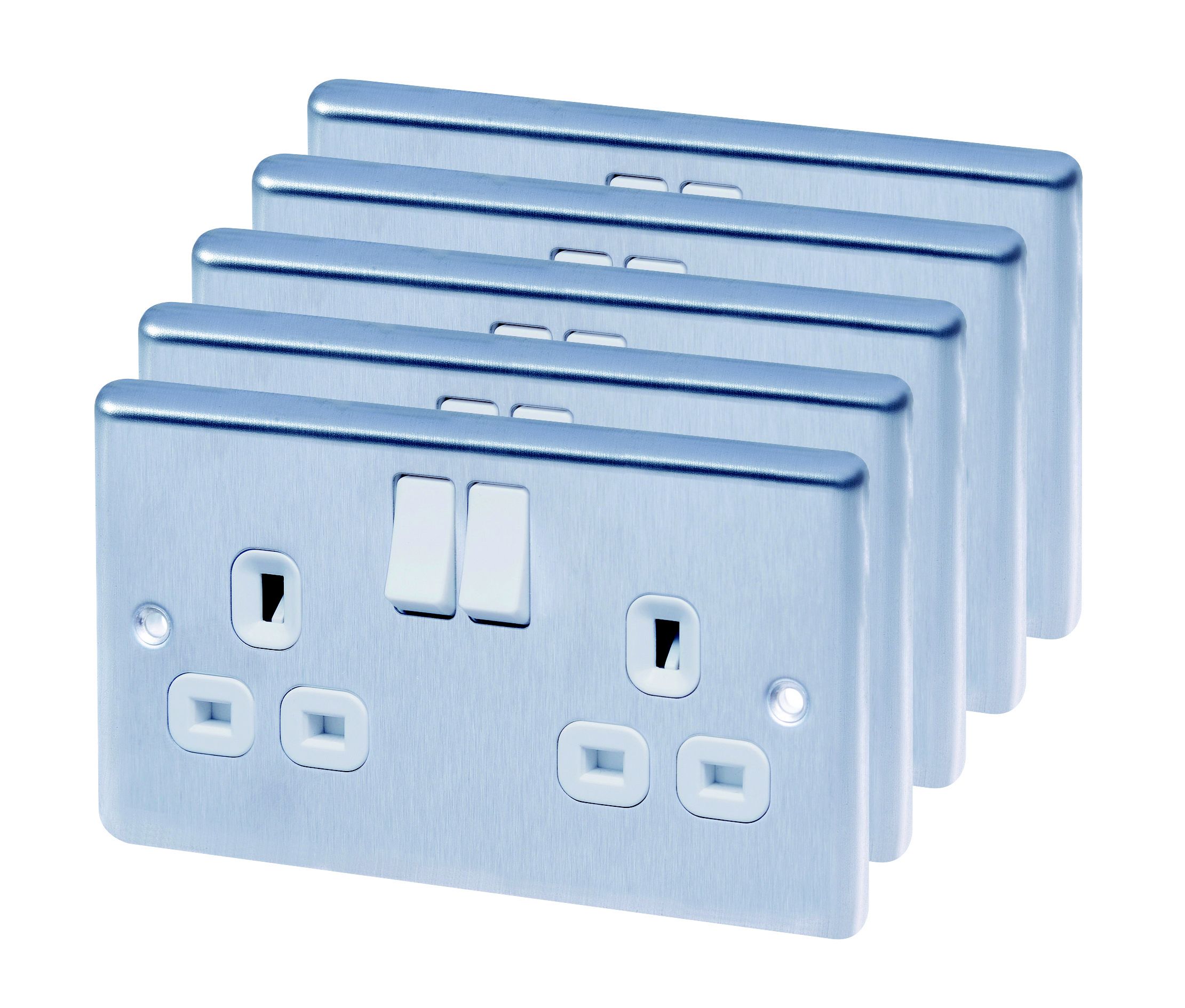 LAP Chrome effect 240V Gloss Silver Socket, Pack of 5