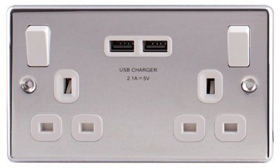 LAP Chrome effect USB socket, 2 x