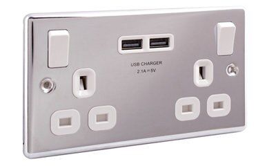 LAP Chrome effect USB socket, 2 x