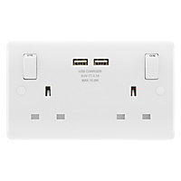 LAP Double 13A Switched Gloss White Socket with USB x2 3.1A