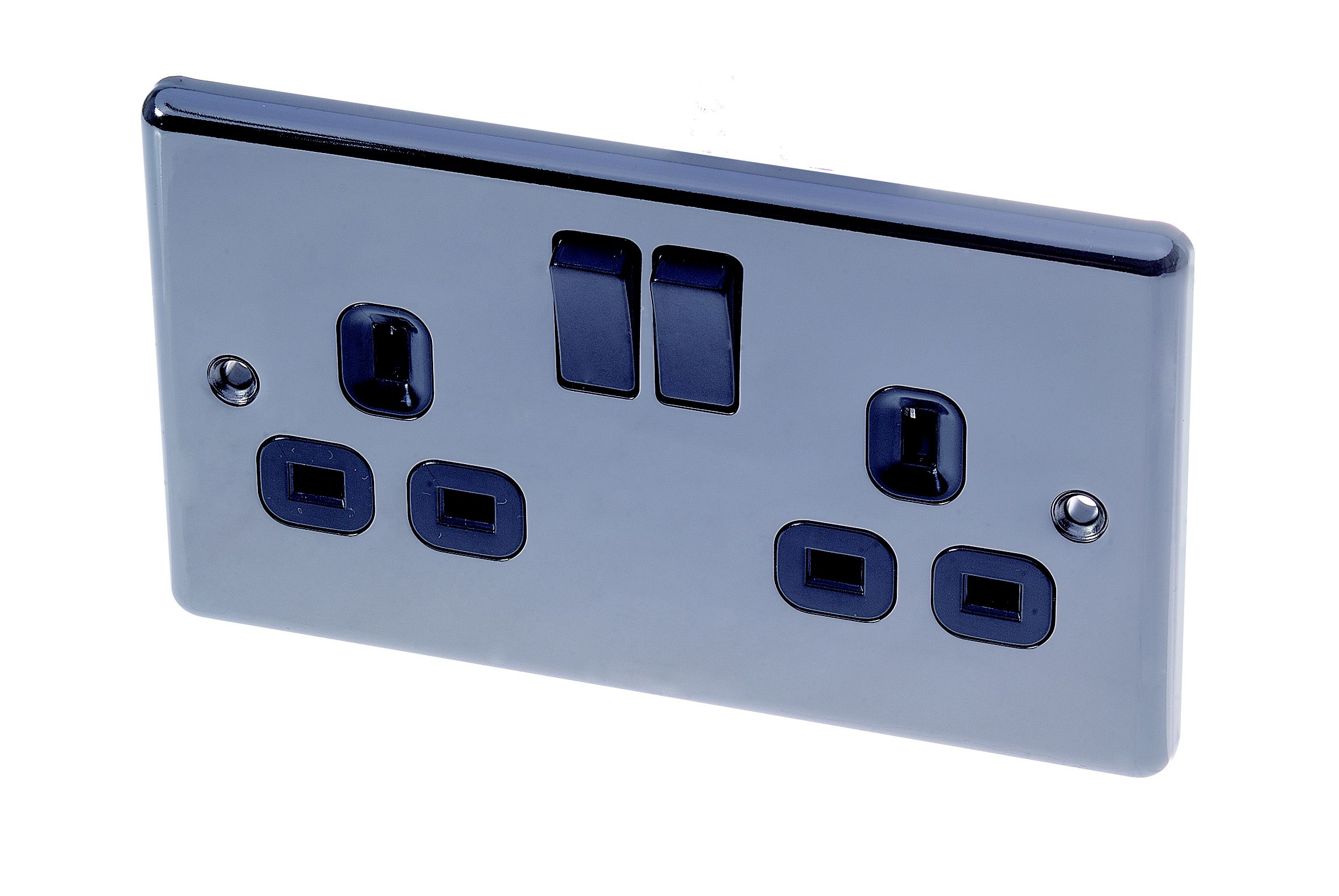 LAP Nickel effect 240V Black Socket, Pack of 5