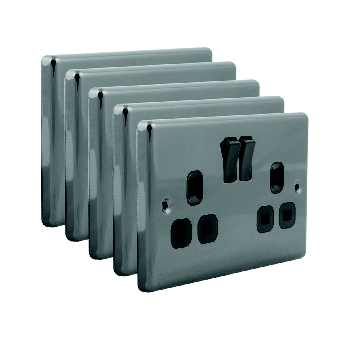 LAP Nickel effect 240V Black Socket, Pack of 5