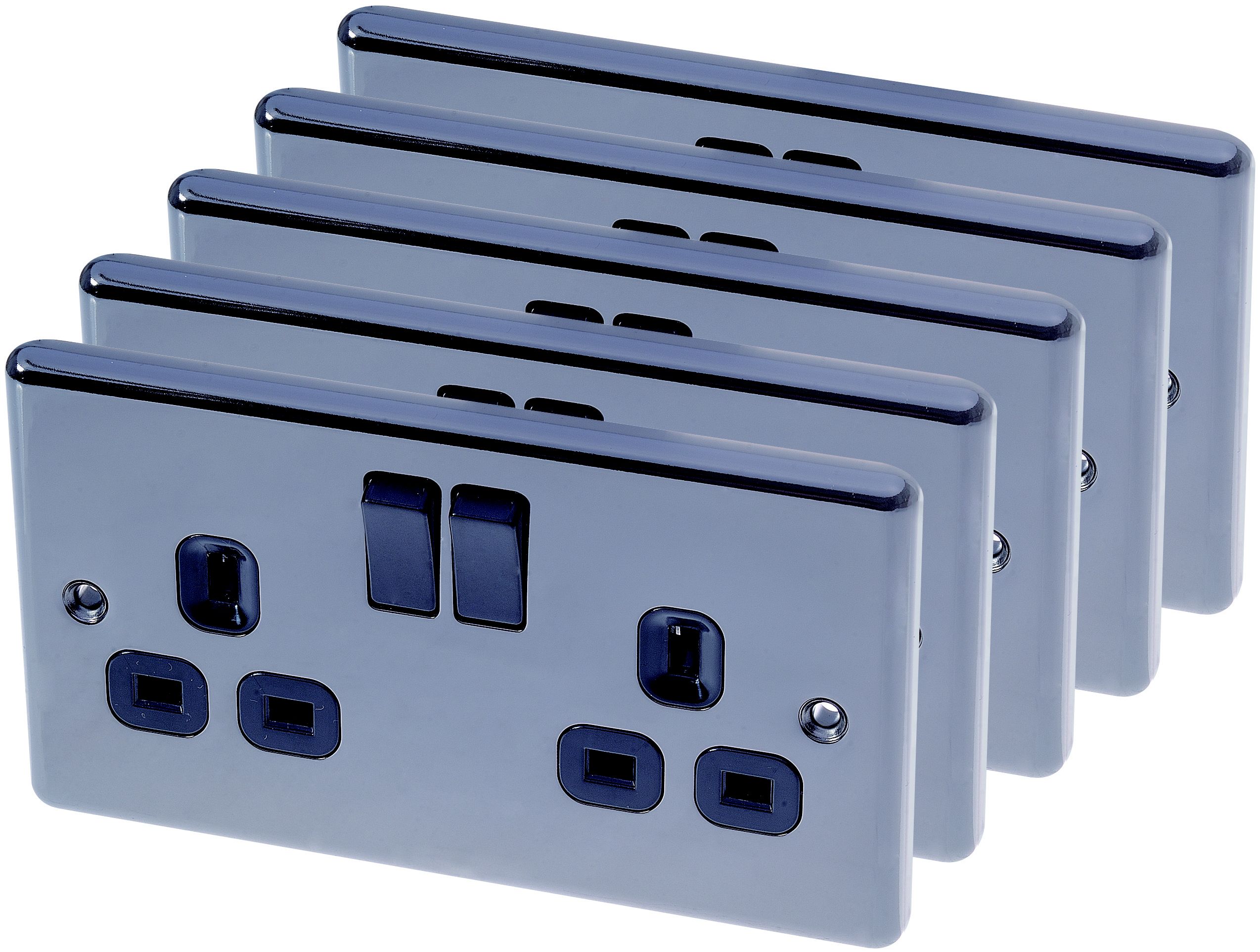 LAP Nickel effect 240V Black Socket, Pack of 5