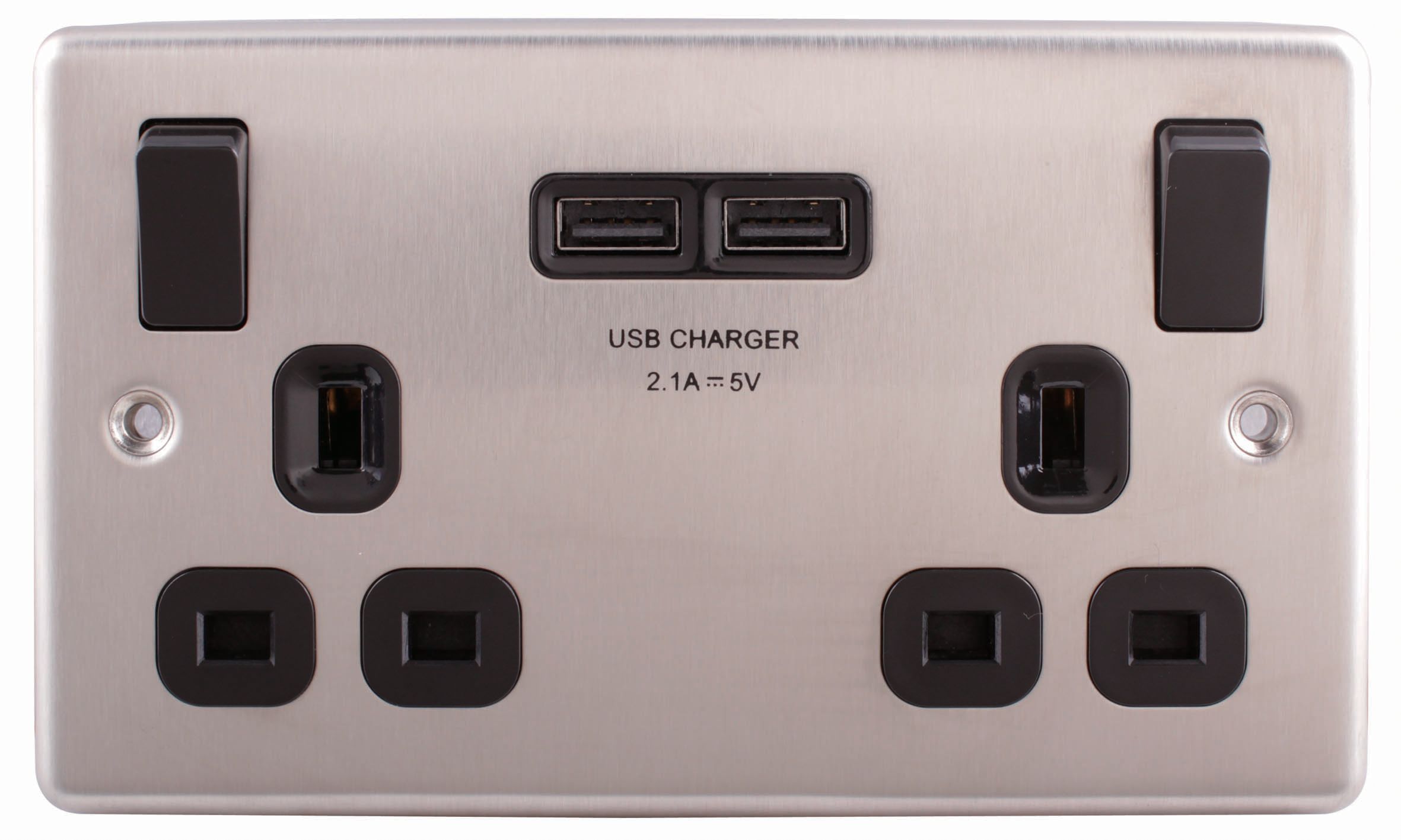 LAP Raised rounded Switched Socket with USB, x2 & Black inserts
