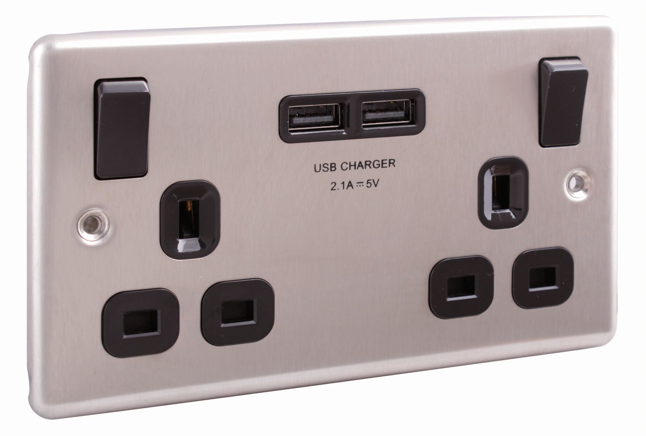 LAP Raised rounded Switched Socket with USB, x2 & Black inserts