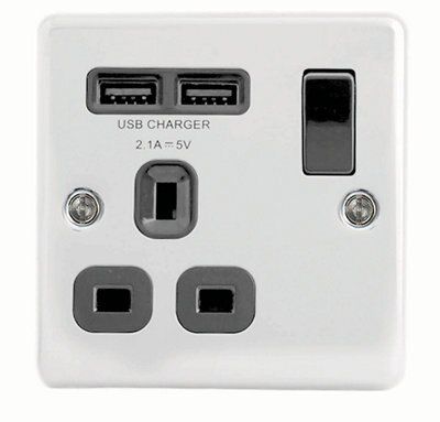 LAP Raised rounded Switched Socket with USB, x2 & Black inserts