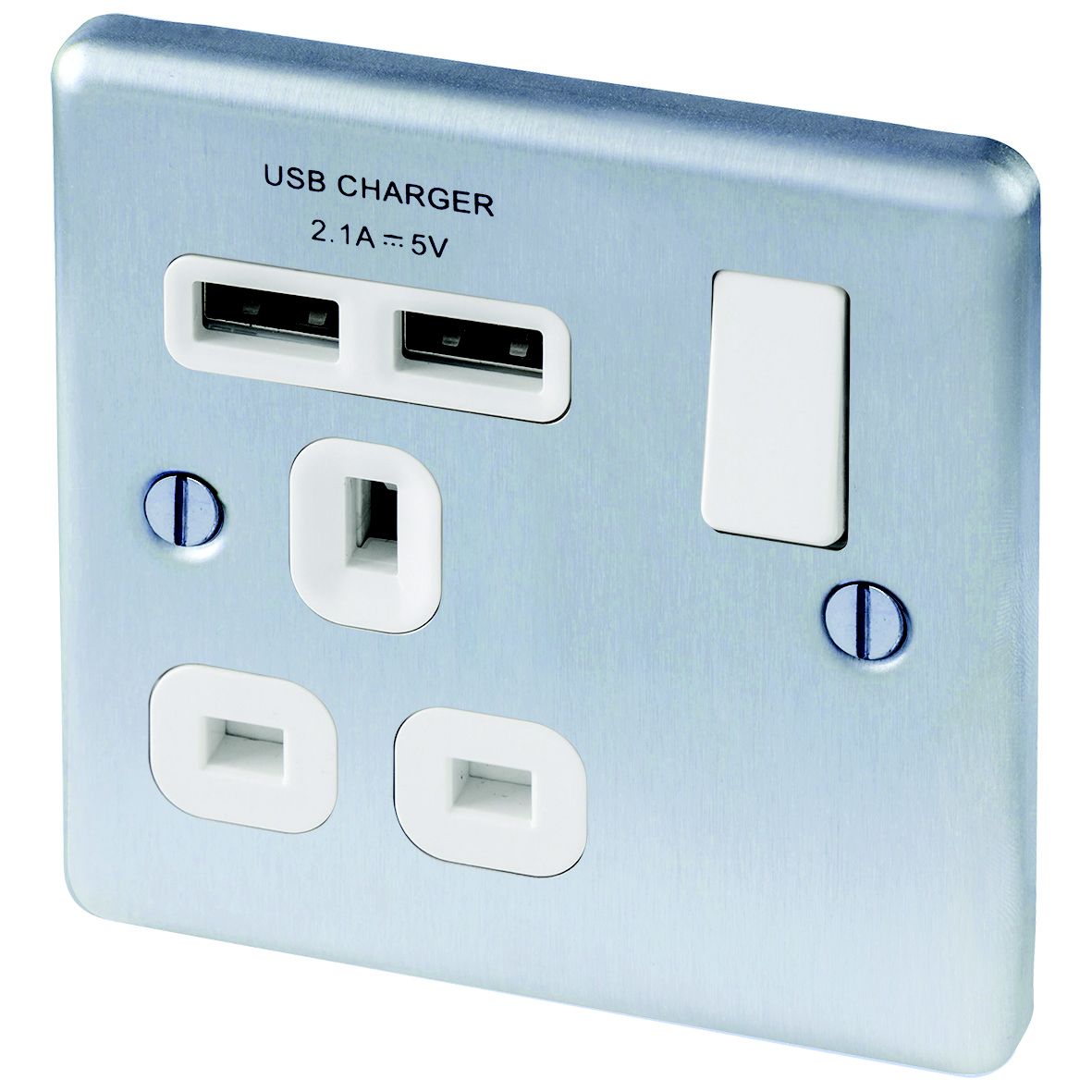 LAP Raised rounded Switched Socket with USB, x2 & White inserts