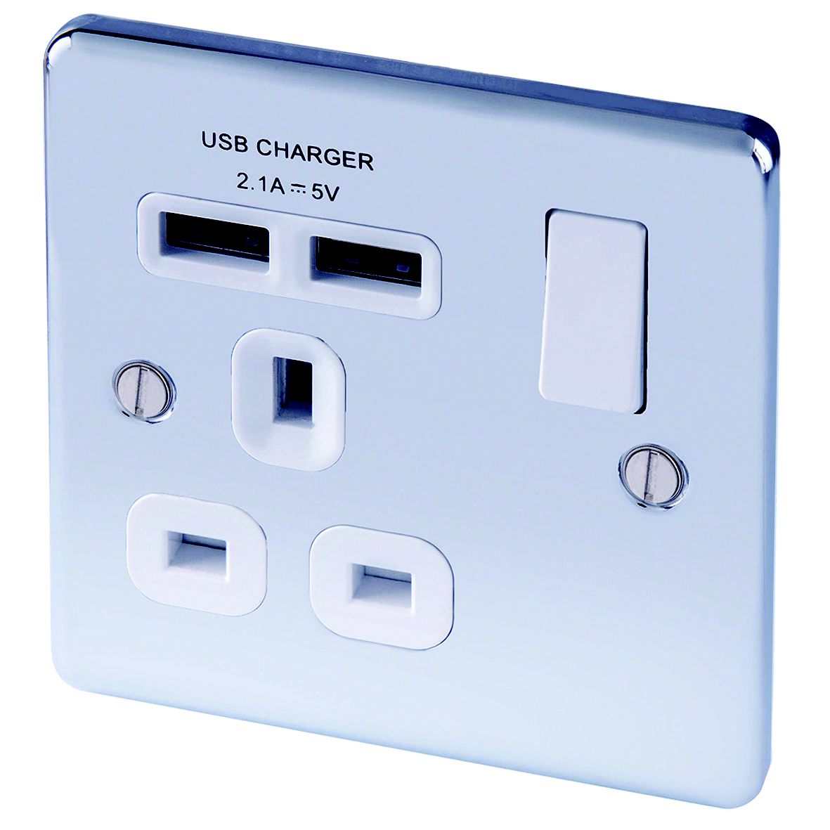 LAP Raised rounded Switched Socket with USB, x2 & White inserts