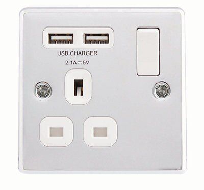 LAP Raised rounded Switched Socket with USB, x2 & White inserts