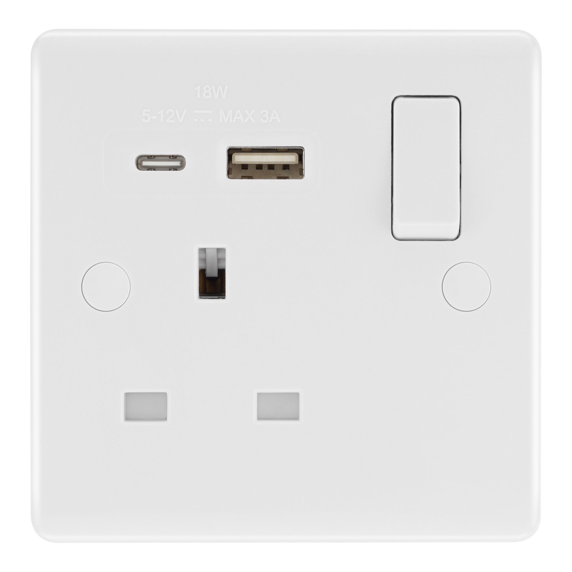 LAP Single 13A 18W Raised slim Switched Screwed Socket with USB, 3 x2