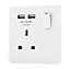 LAP Single 13A Switched Gloss White Socket with USB x2 2.1A