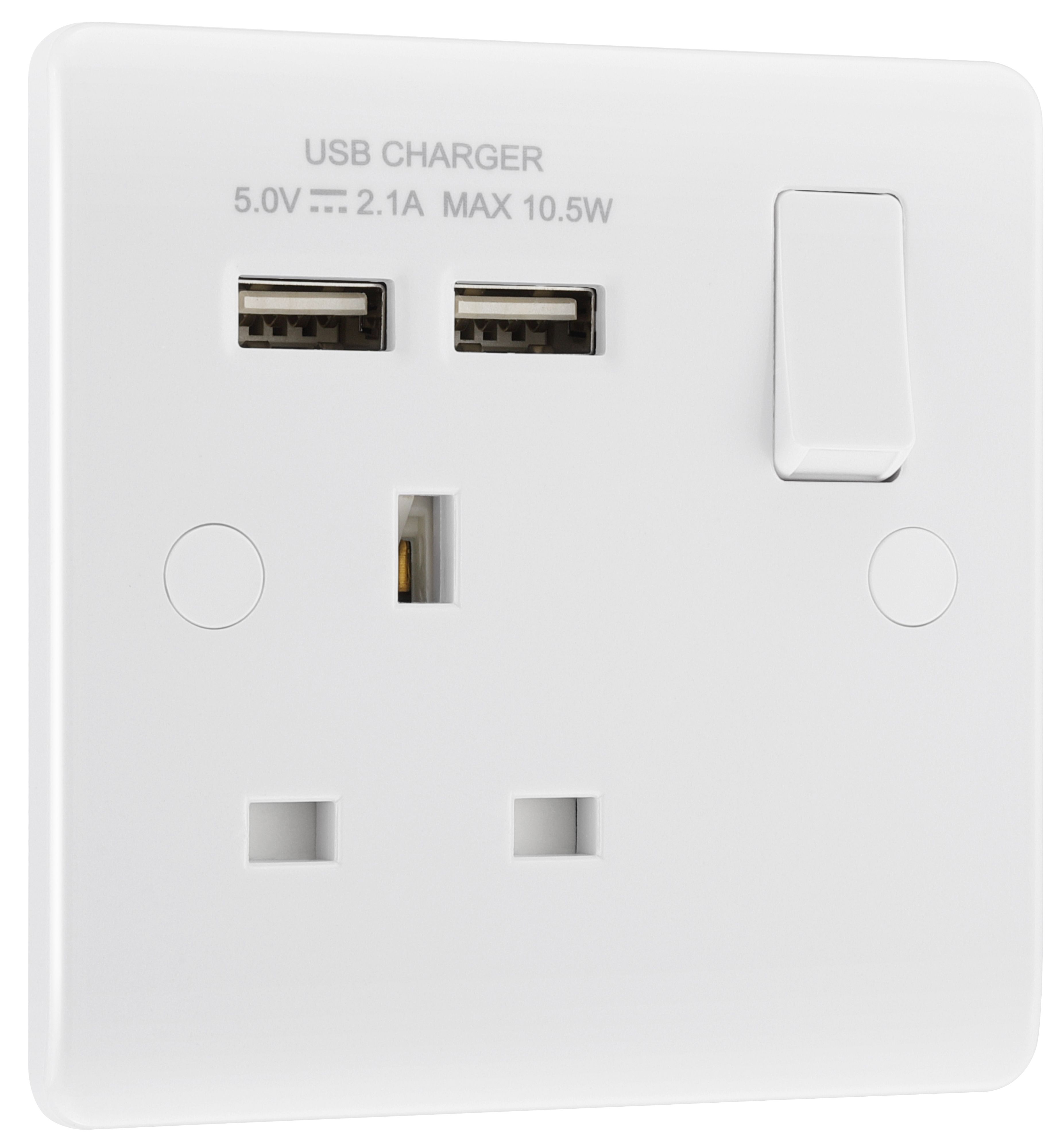LAP  13A 2-Gang SP Switched Socket + 3.1A 15.5W 3-Outlet Type A USB Charger White - 6