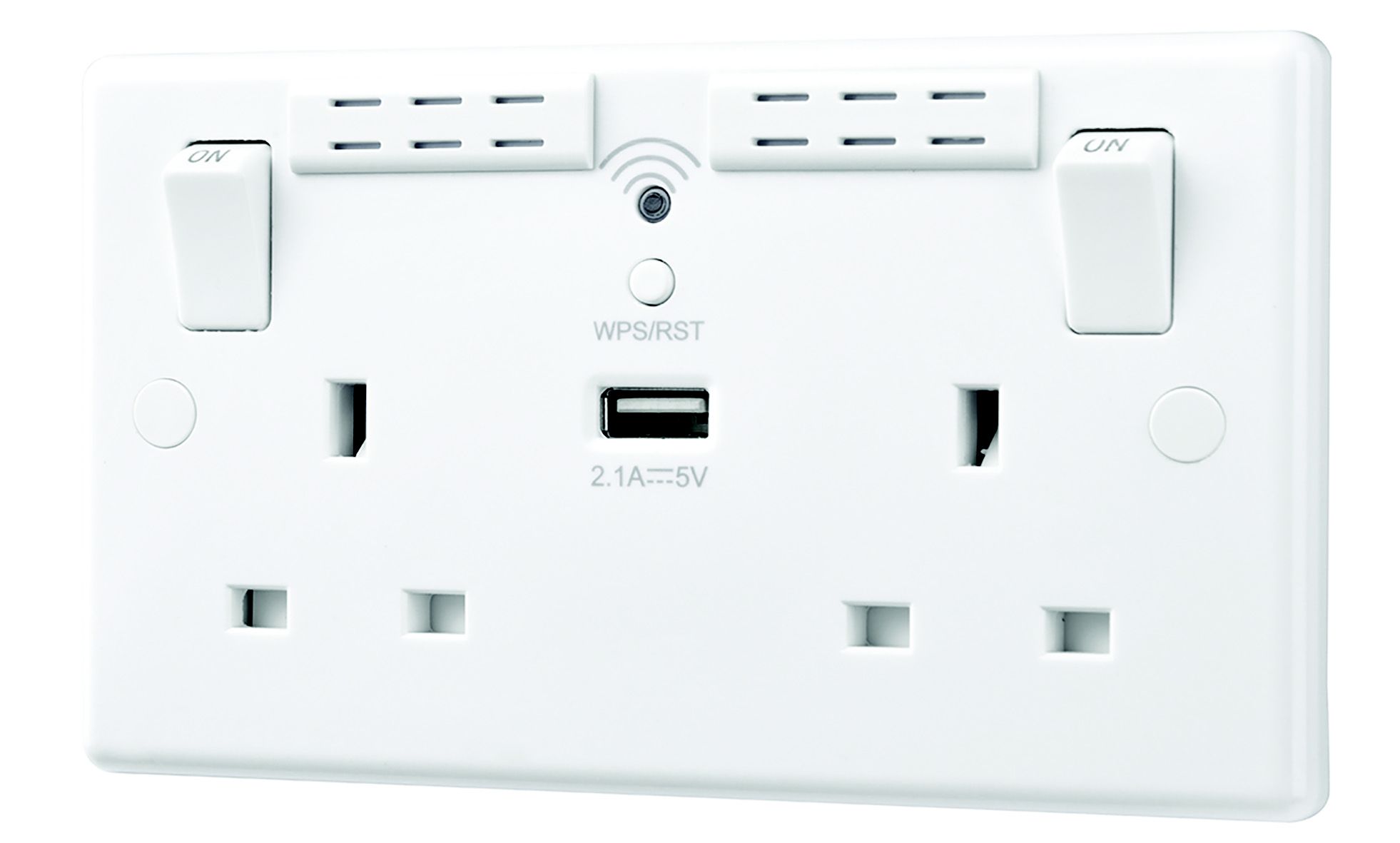 LAP White 13A Switched Double WiFi extender socket with USB