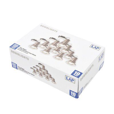 LAP White Chrome effect Fixed Fire-rated Contractor downlight 3W IP20, Pack of 10