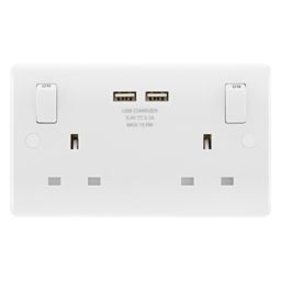 LAP White Double 13A Switched Socket with USB x2 3.1A & White inserts