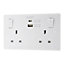LAP White Double 13A Switched Socket with USB x2 4.2A & White inserts