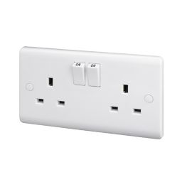 LAP White Double 13A Switched Socket with White inserts