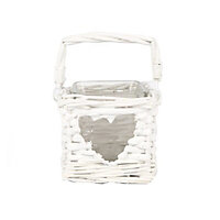 Large White Willow heart Glass & willow Candle lantern