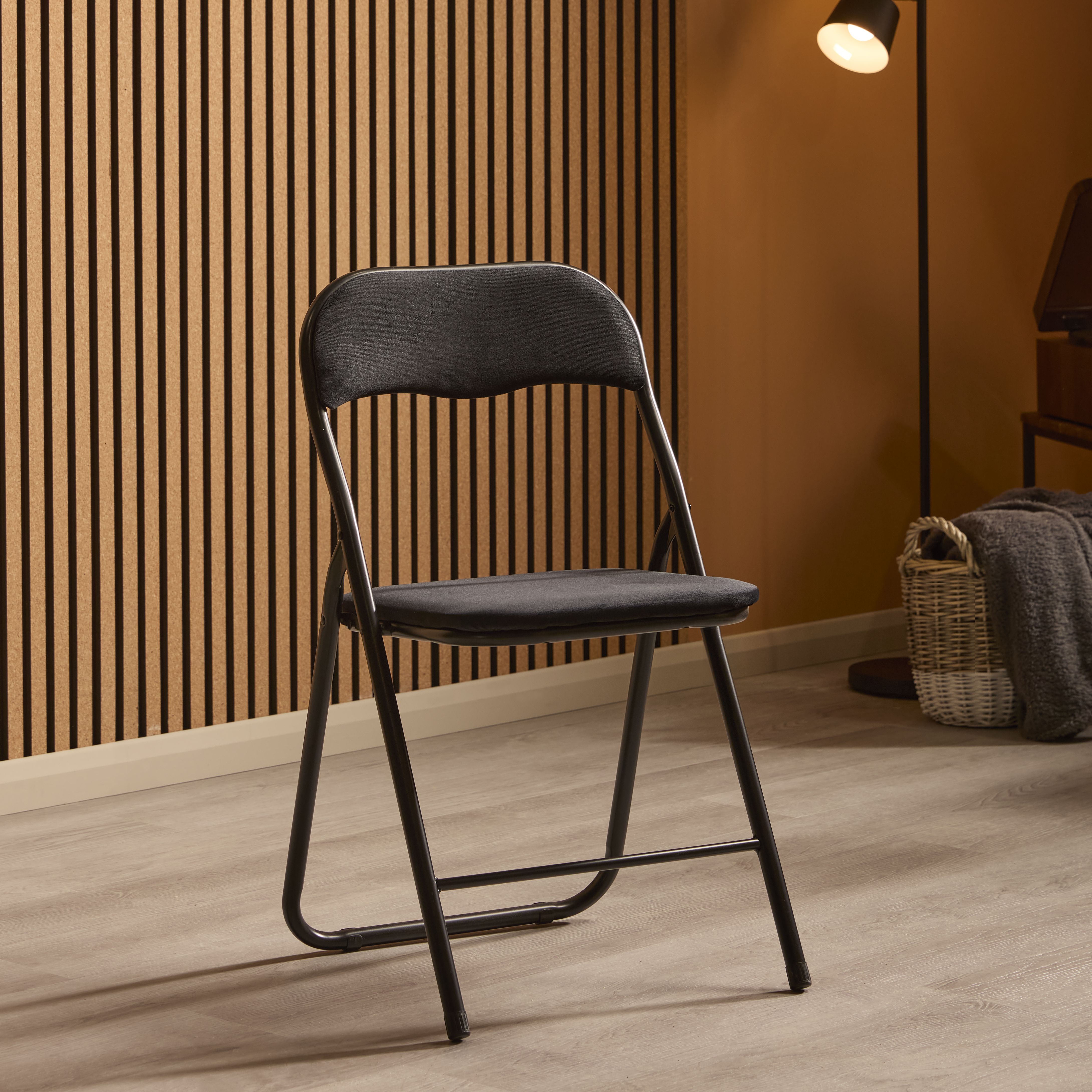 Lasana Black Velvet effect Folding chair (H)780mm (W)440mm (D)470mm