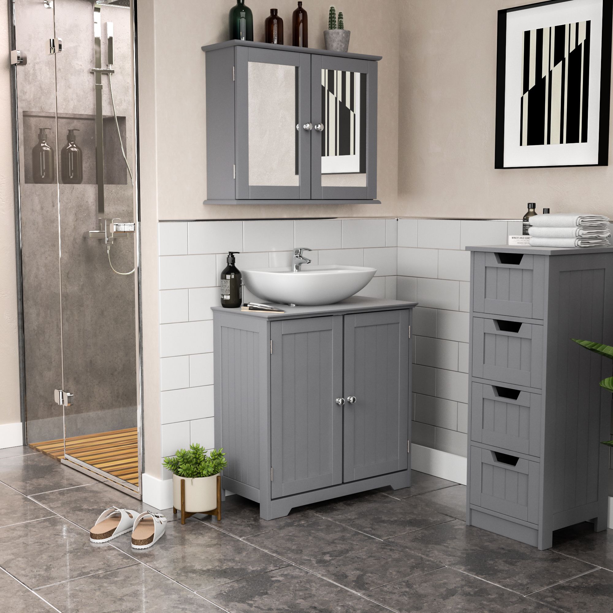 Lassic Hayle Matt Grey Freestanding Double Bathroom Sink cabinet (H ...