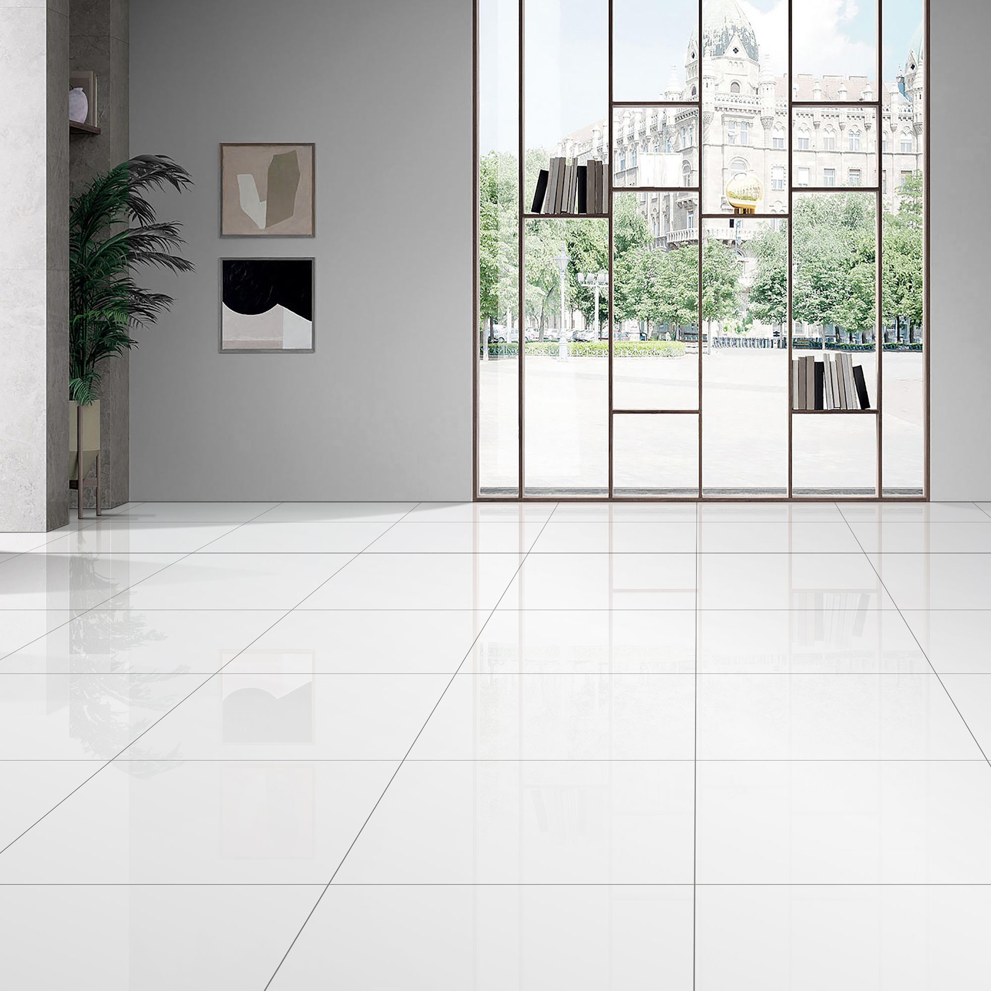Latinie White Gloss Stone effect Porcelain Indoor & outdoor Wall & floor Tile, Pack of 3, (L)600mm (W)600mm