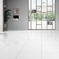 Latinie White Gloss Stone effect Porcelain Wall & floor Tile, Pack of 3, (L)600mm (W)600mm