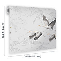 Laura Ashley Animalia Bird Silver effect Smooth Wallpaper