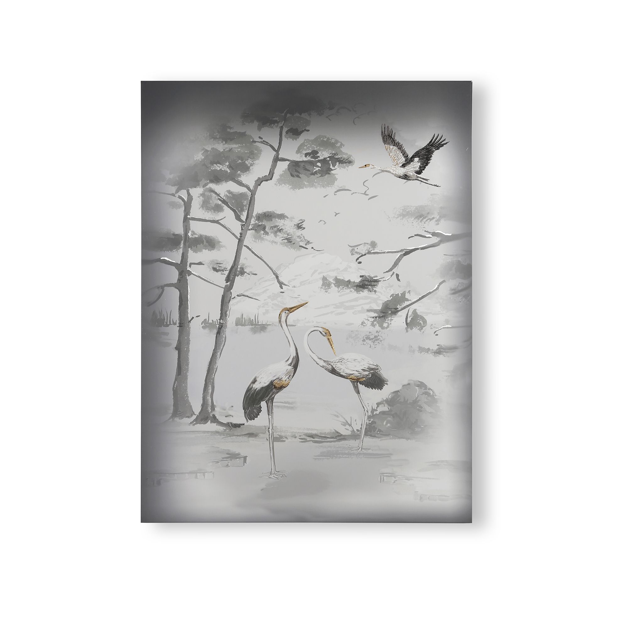 Laura Ashley Animalia Cranes Grey Canvas art (H)80cm x (W)60cm