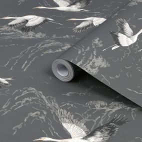 Laura Ashley Animalia Dark steel Bird Smooth Wallpaper Sample