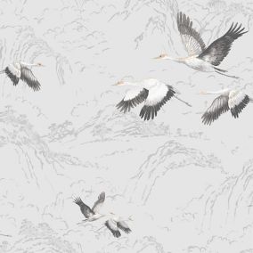 Laura Ashley Animalia Silver effect Bird Smooth Wallpaper