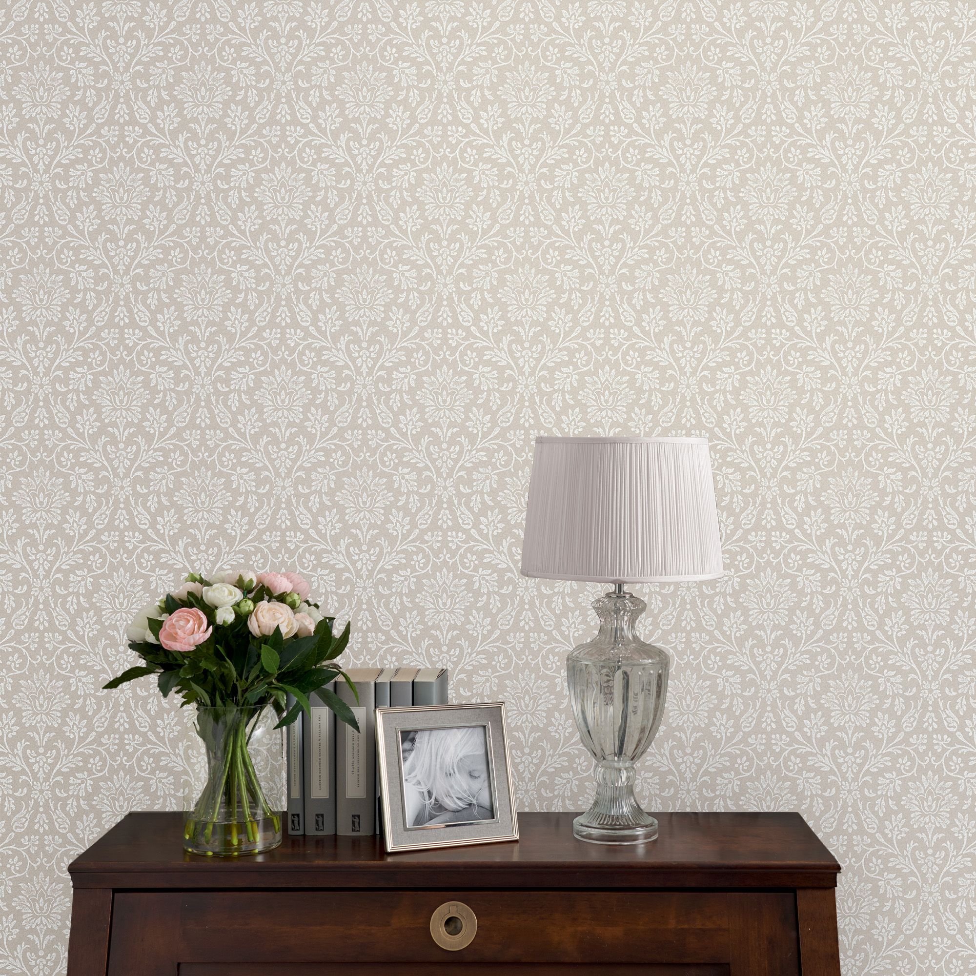 Laura Ashley Annecy Dove grey Damask Smooth Wallpaper Sample