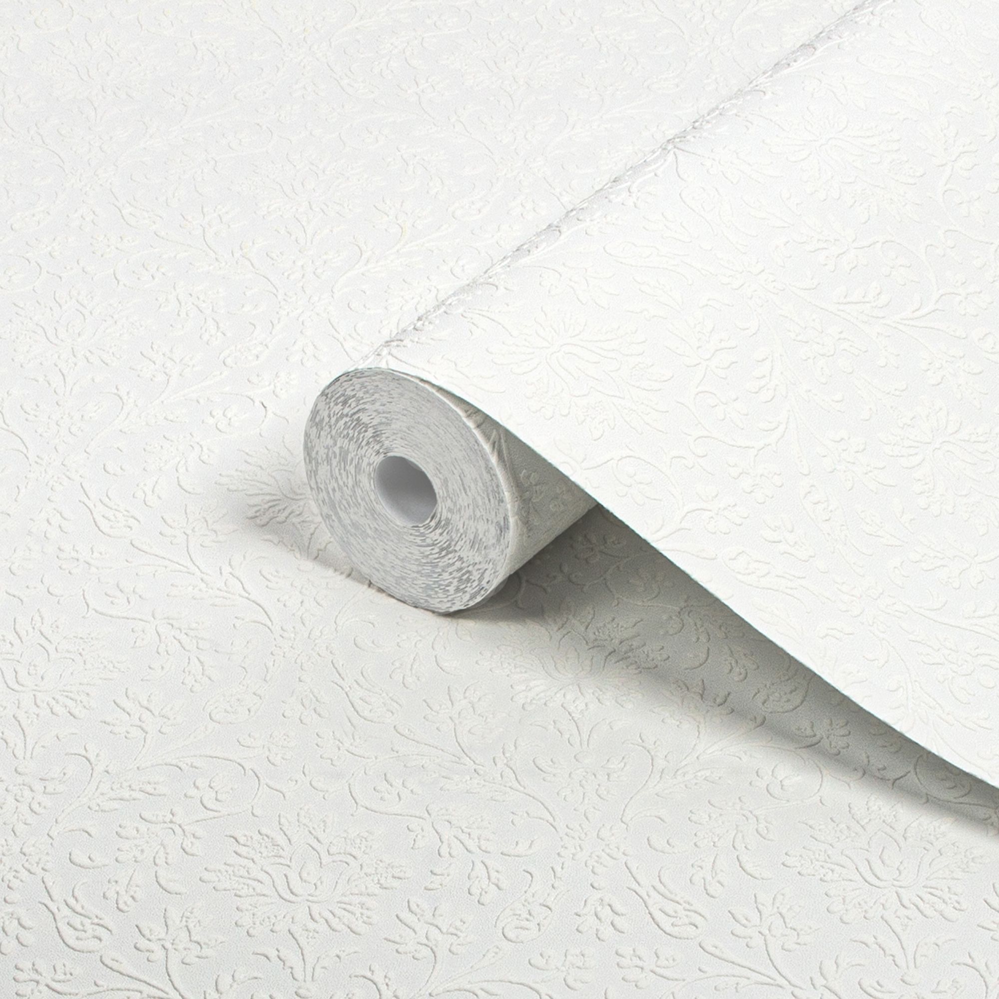 Laura Ashley Annecy White Damask Smooth Wallpaper