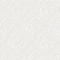 Laura Ashley Annecy White Damask Smooth Wallpaper