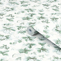 Laura Ashley Autumn Sage Green Leaves Smooth Wallpaper