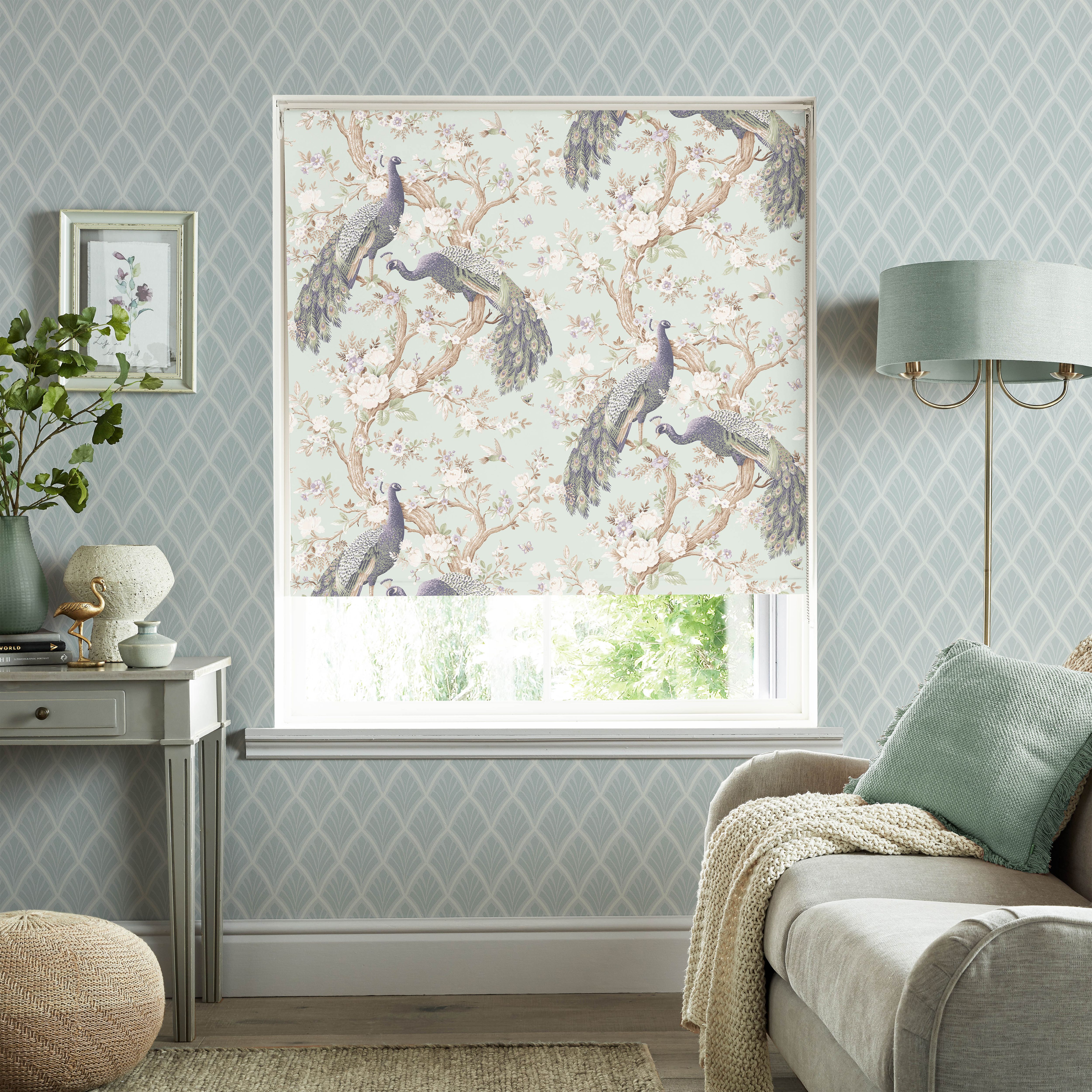 Laura Ashley Belvedere Corded Duckegg Floral Sunshade Roller Blind (W)120cm (L)162cm