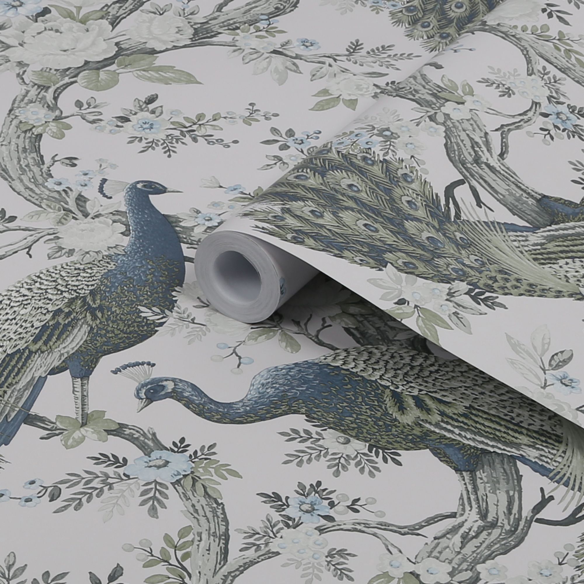 Laura Ashley Belvedere Midnight Peacock Smooth Wallpaper Sample