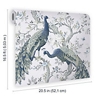 Laura Ashley Belvedere Midnight Peacock Smooth Wallpaper