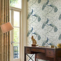 Laura Ashley Belvedere Midnight Peacock Smooth Wallpaper