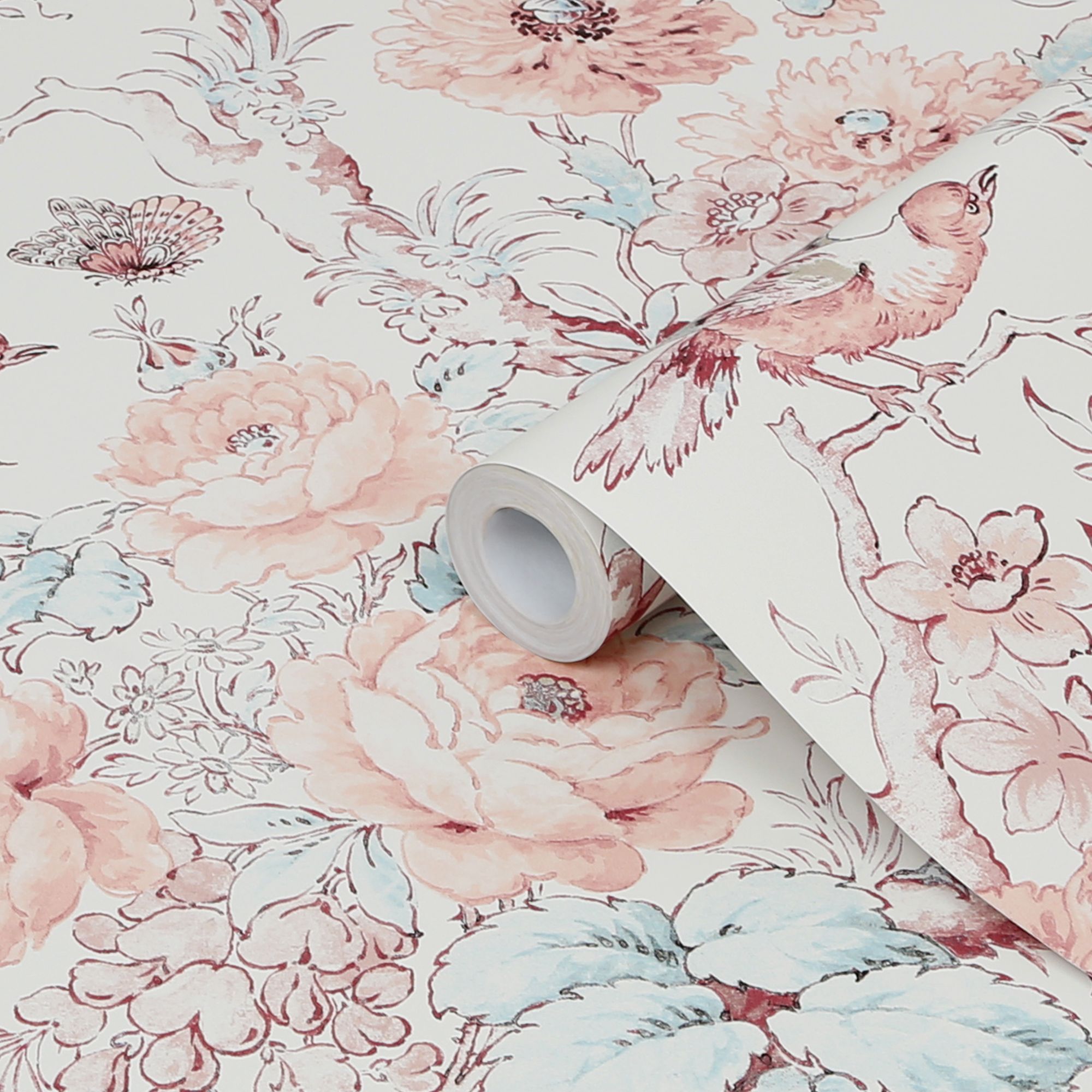 Laura Ashley Birtle Blush Floral Smooth Wallpaper