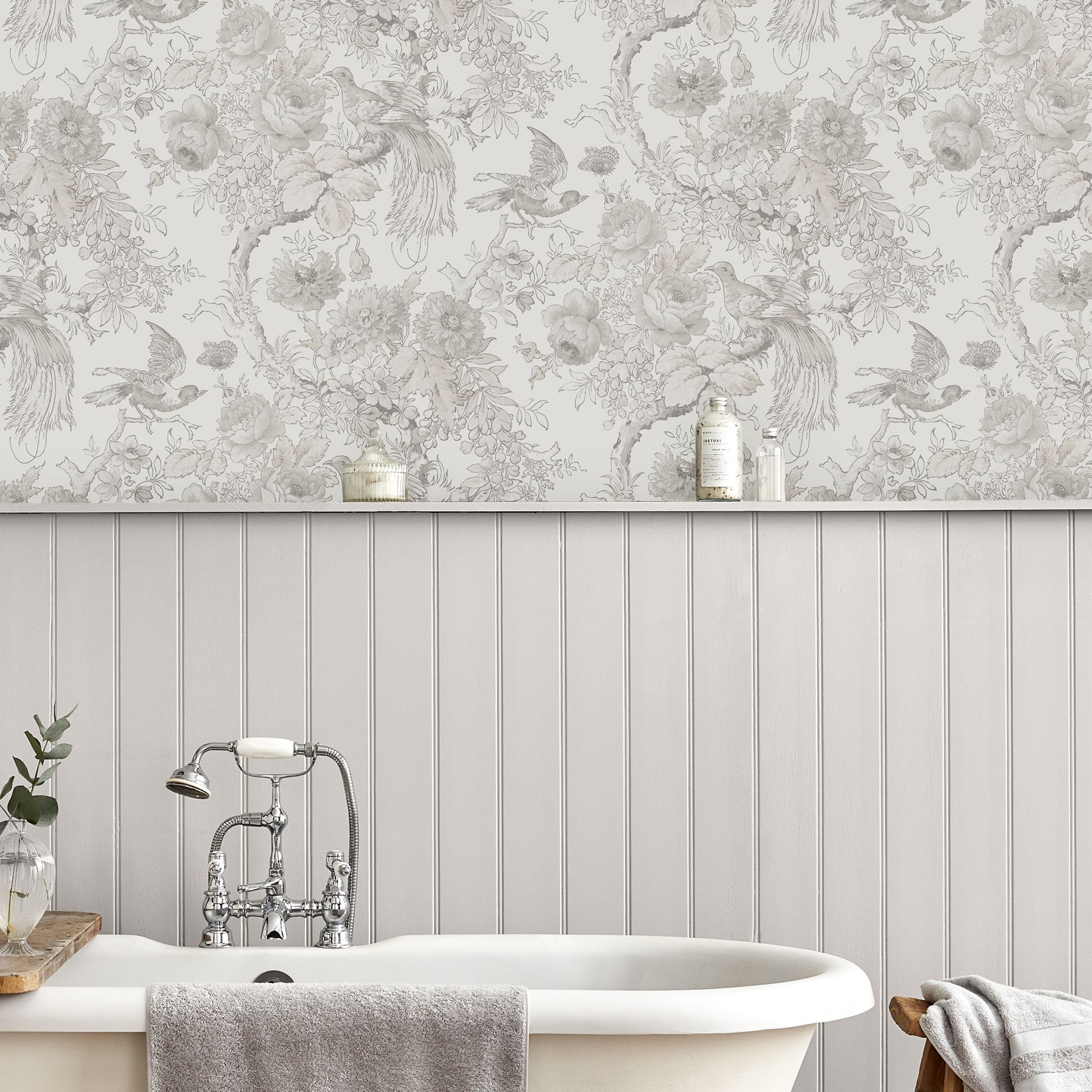 Laura Ashley Birtle Dove Grey Floral Smooth Wallpaper