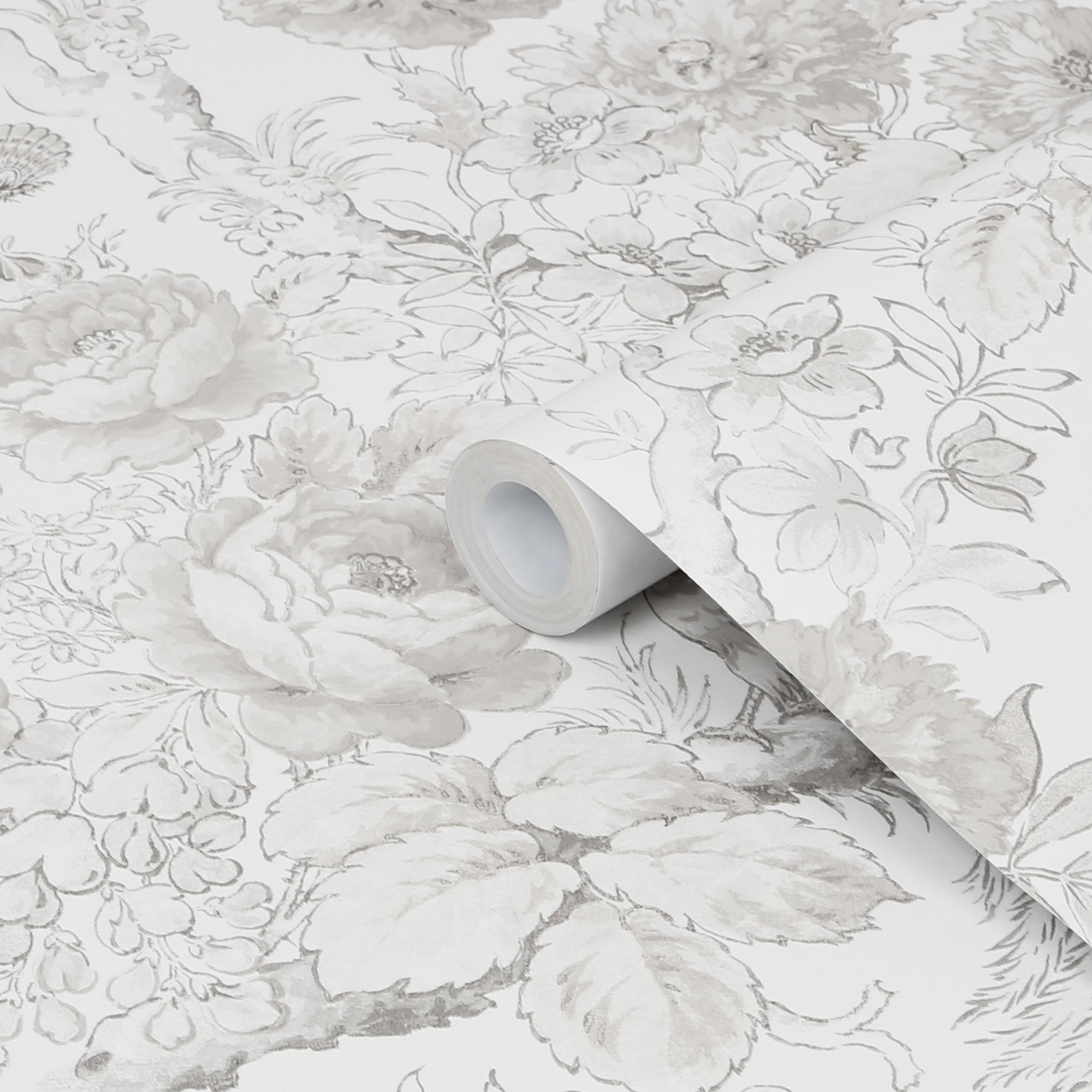 Laura Ashley Birtle Dove Grey Floral Smooth Wallpaper DIY at B&Q