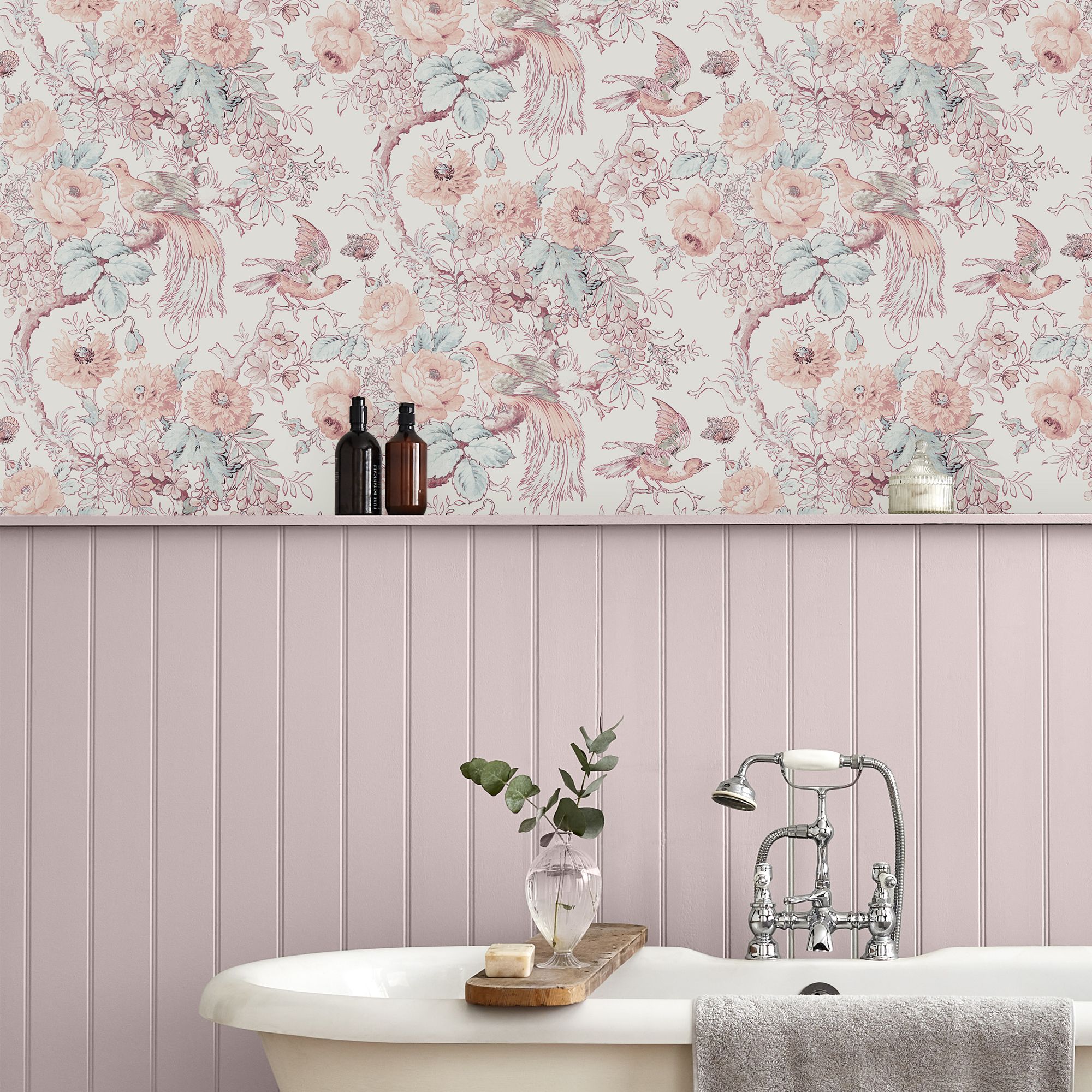 Laura Ashley Birtle Pink Floral Smooth Wallpaper Sample