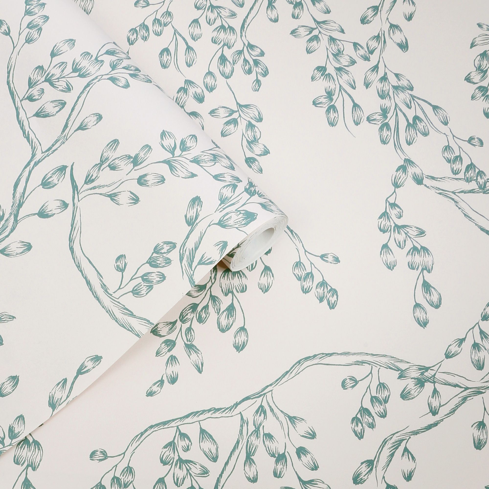 Laura Ashley Blue & White Leaves Classic Smooth Wallpaper