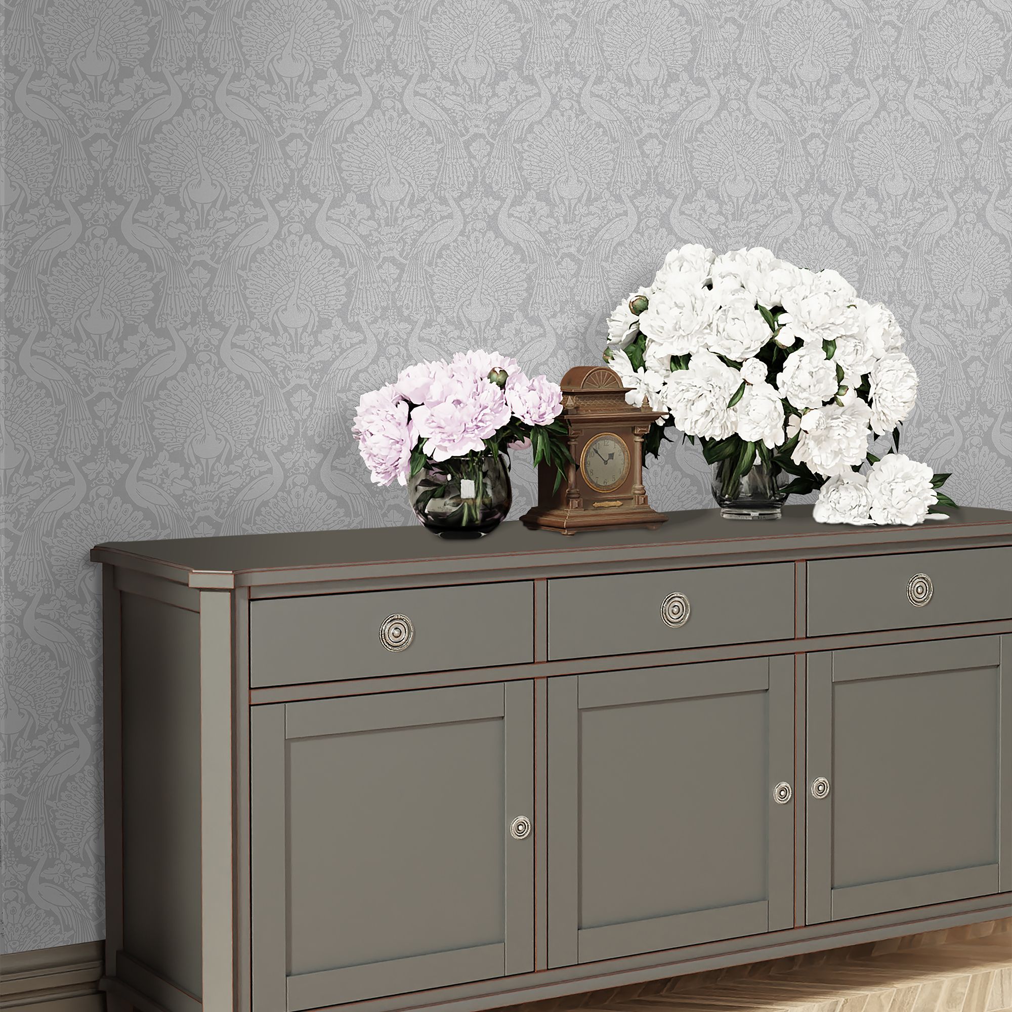 Laura Ashley Contemporary Pale slate Damask Smooth Wallpaper