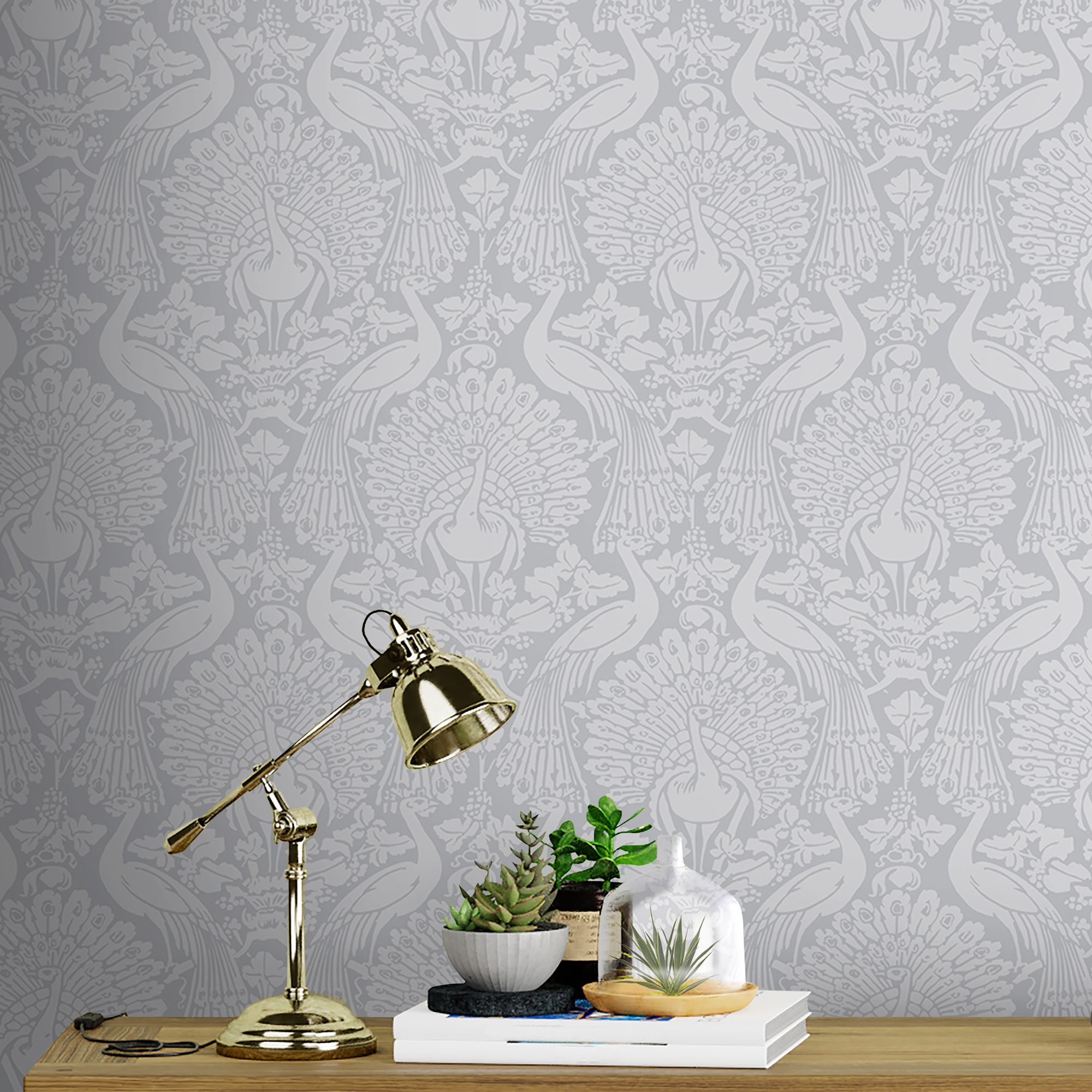 Laura Ashley Contemporary Pale slate Damask Smooth Wallpaper