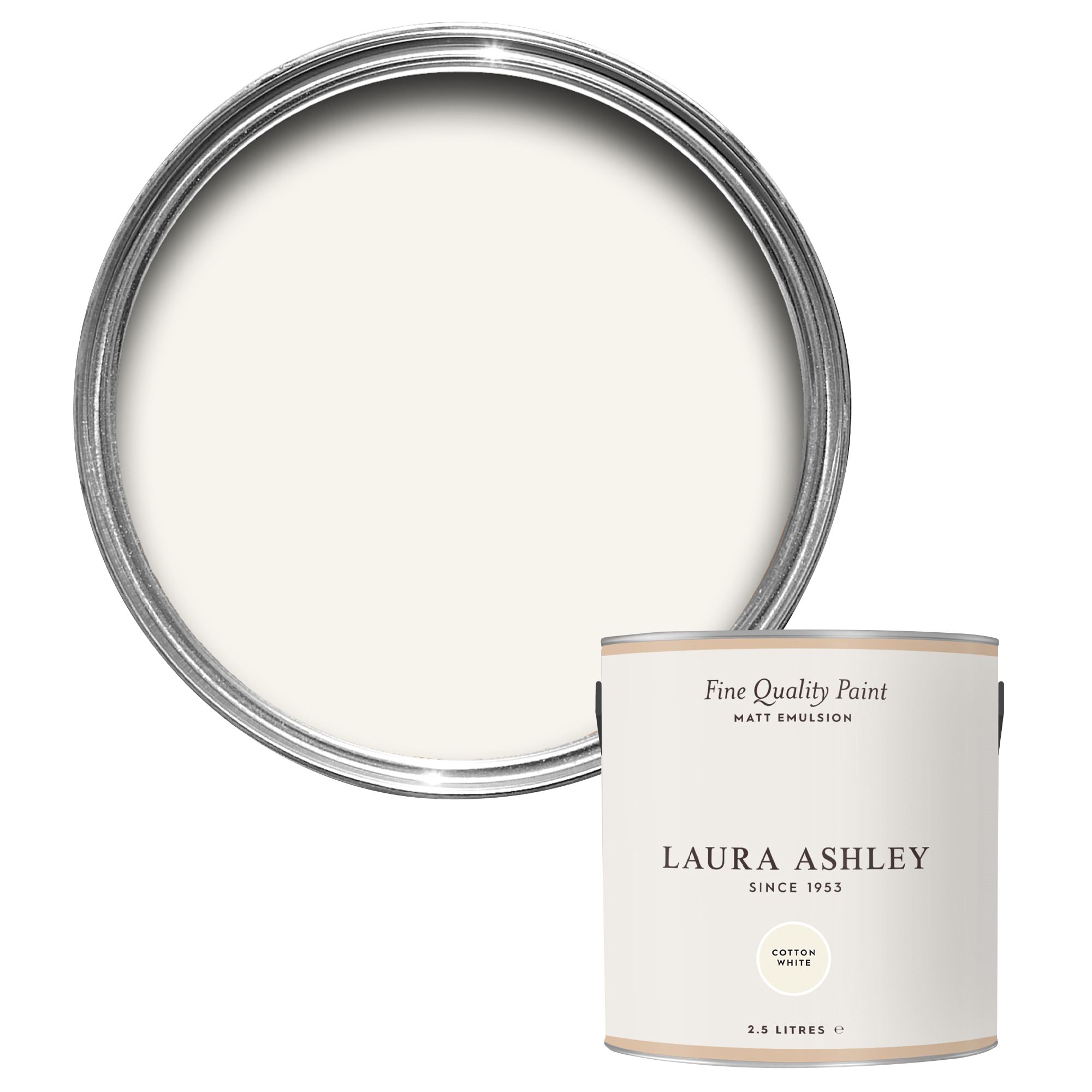 Laura Ashley Cotton White Matt Emulsion paint, 2.5L