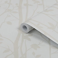 Laura Ashley Cottonwood Pearlescent white Trail Smooth Wallpaper