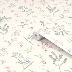 Laura Ashley Crosswell Cream Leaves Smooth Wallpaper