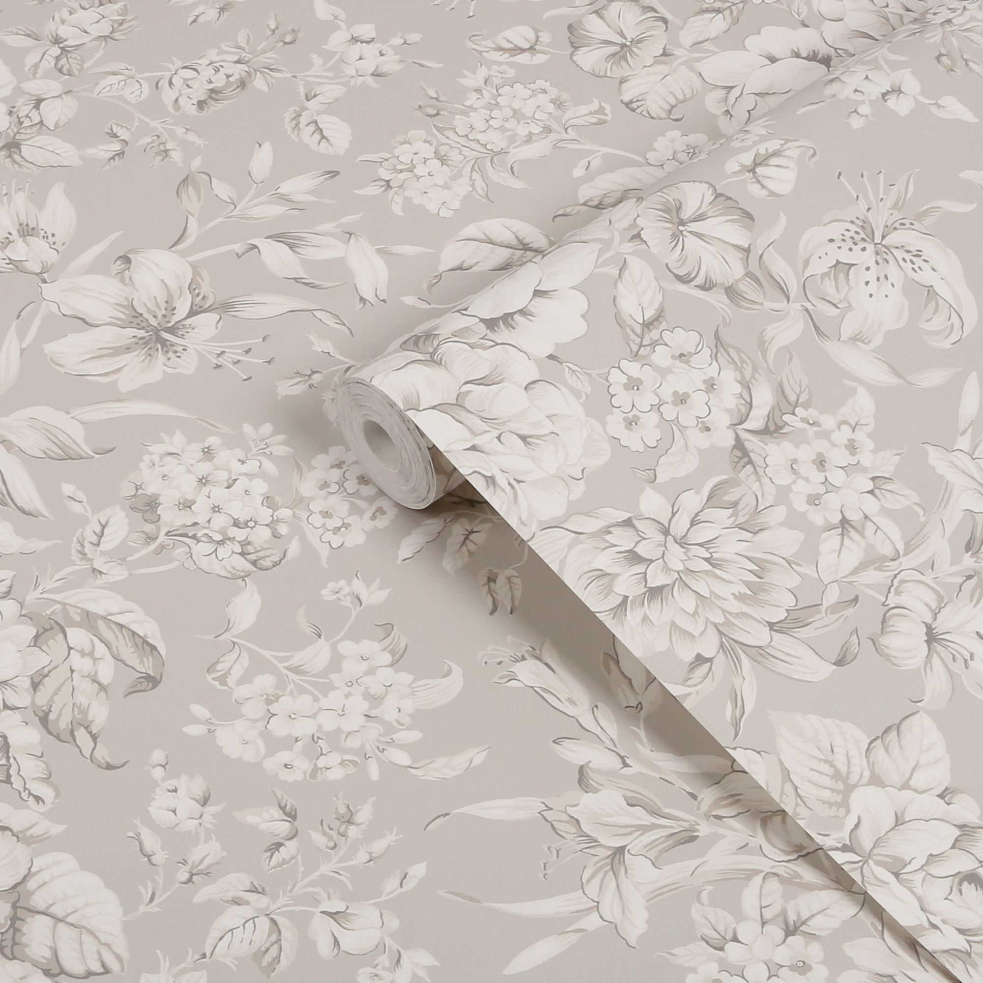 Laura Ashley Dove Grey Heledd Blooms Smooth Wallpaper