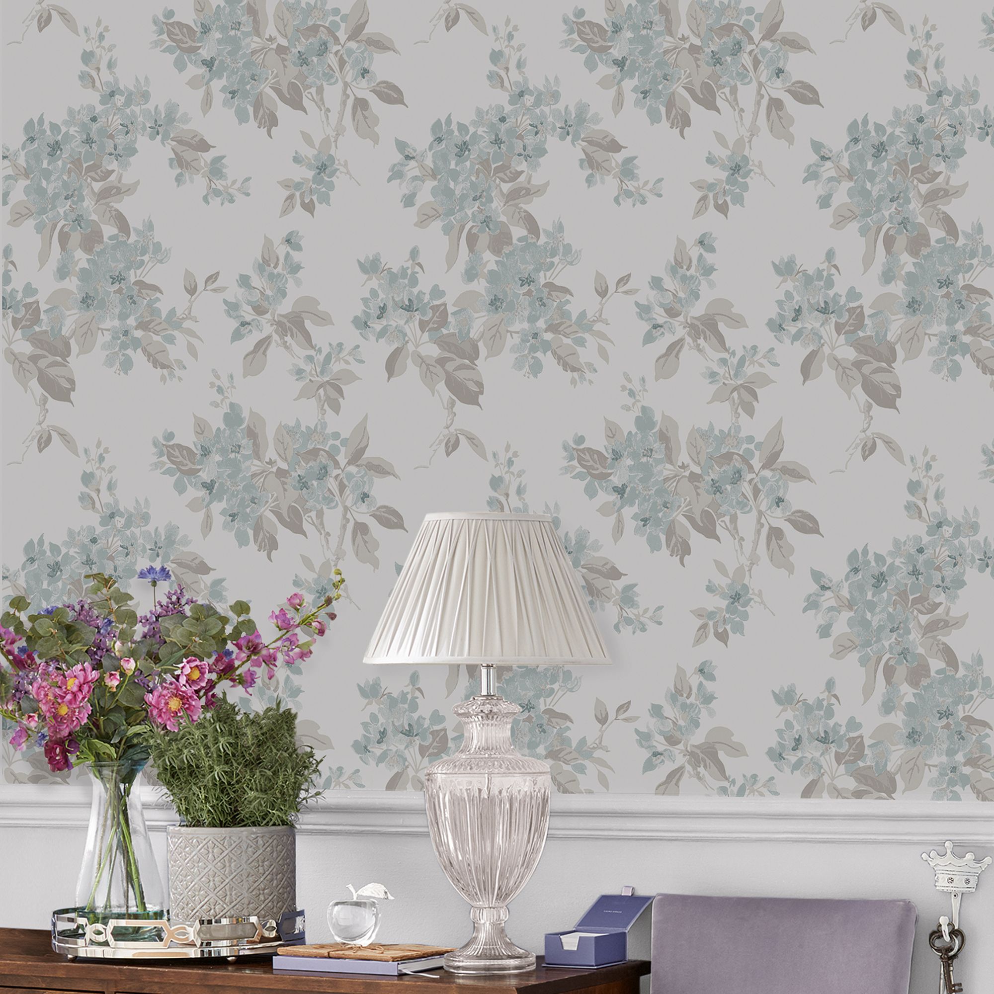 Laura Ashley Duck egg Apple blossom Smooth Wallpaper Sample